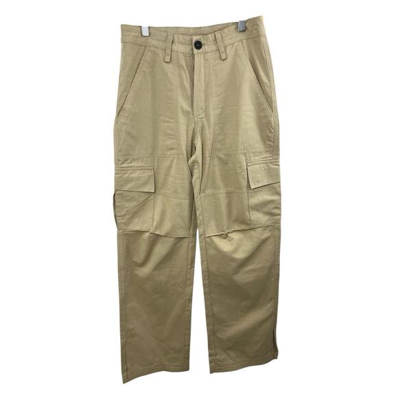 Khaki Pants Tan Cargo Juniper Blu Stretch Pockets Wide Leg Small Utility Cotton - Picture 1 of 9